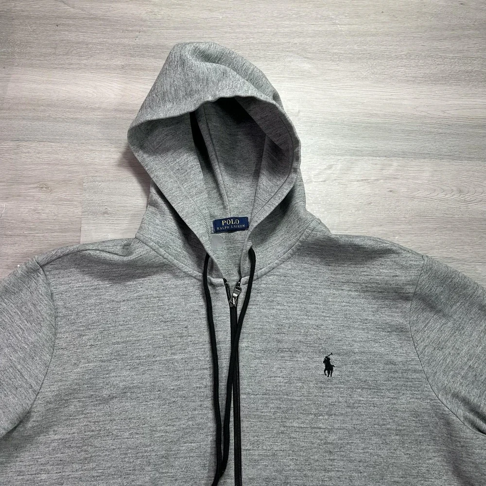Polo Ralph Lauren Hoodie Mens 2XL Gray‎ Full Zip Fleece Sweatshirt Pony Logo